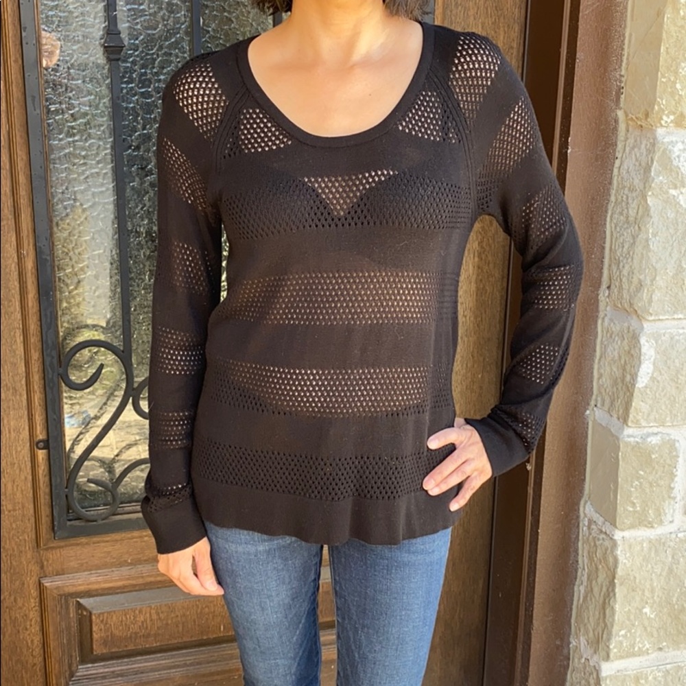 Rag & Bone/Jean Black Sheer Crew Neck Sweater